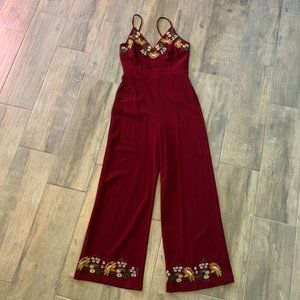 Red Embroidered Jumpsuit
